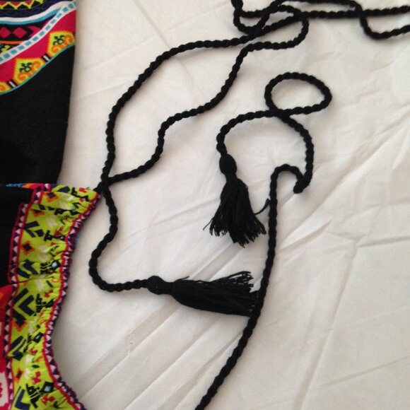 Very Colorful/Multicolored Fringe Tie Back Halter Top, Stretchy Garter Back, Med - Picture 9 of 9